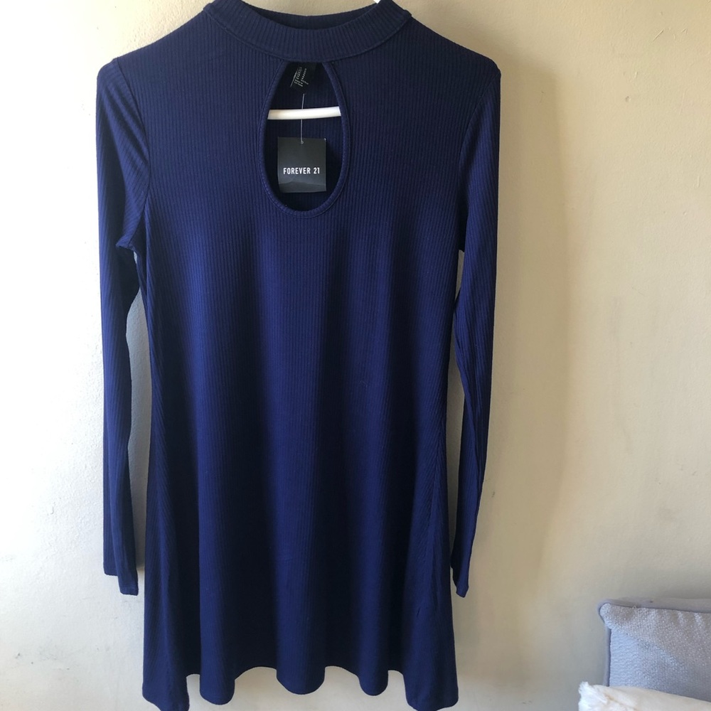 NWT Forever 21 navy blue keyhole cutout skater style dress size M